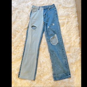 Womens High Waist Color Block Jeans (Medium)